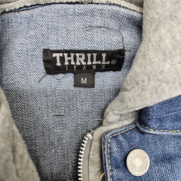 THRILL JEANS Womens Blue Gray Layered Distressed Denim Jean Jacket Medium - Picture 9 of 14